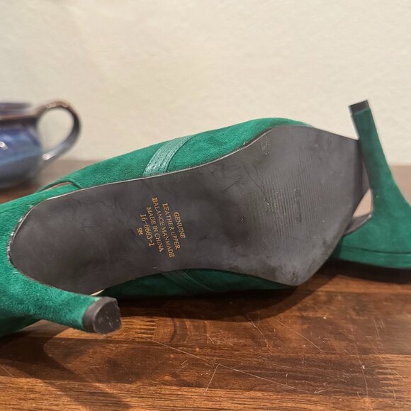 VALLEY LANE emerald  Green‎ Suede 3.25" Heels Sling Back Size 9 Pointy Toe - Picture 2 of 9